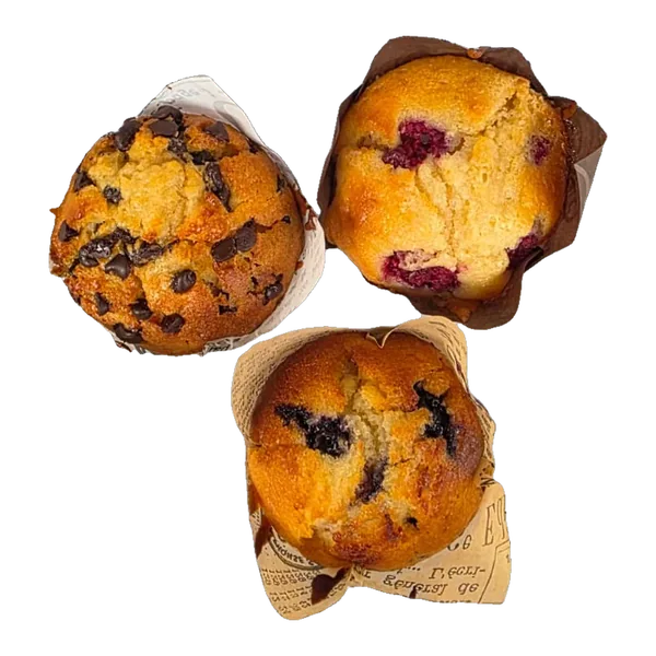 Muffins aux pépites de chocolat, à la framboise et à la myrtille